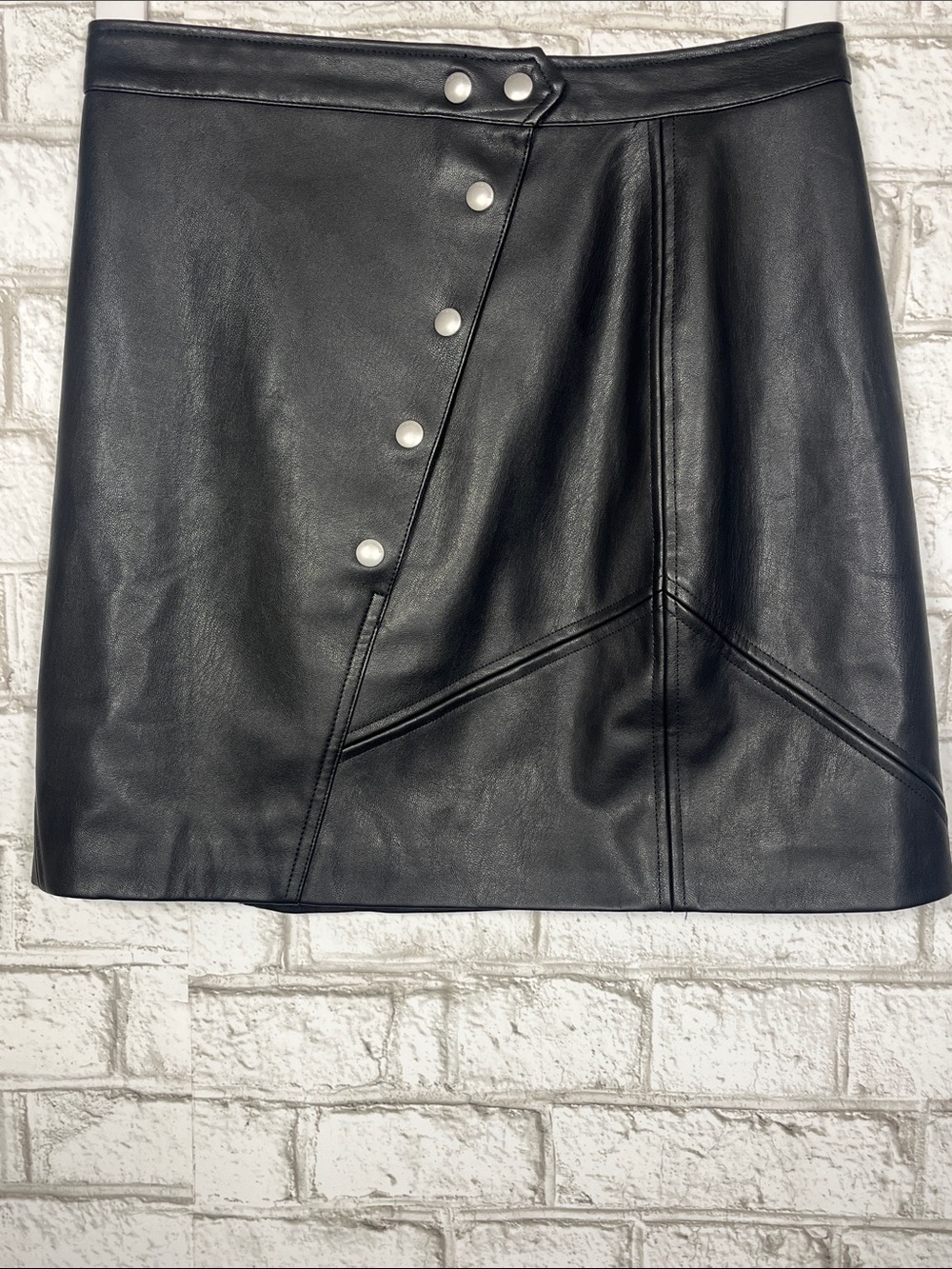 Blank NYC Black Faux Leather Snap Front Mini Skirt - Picture 2 of 7
